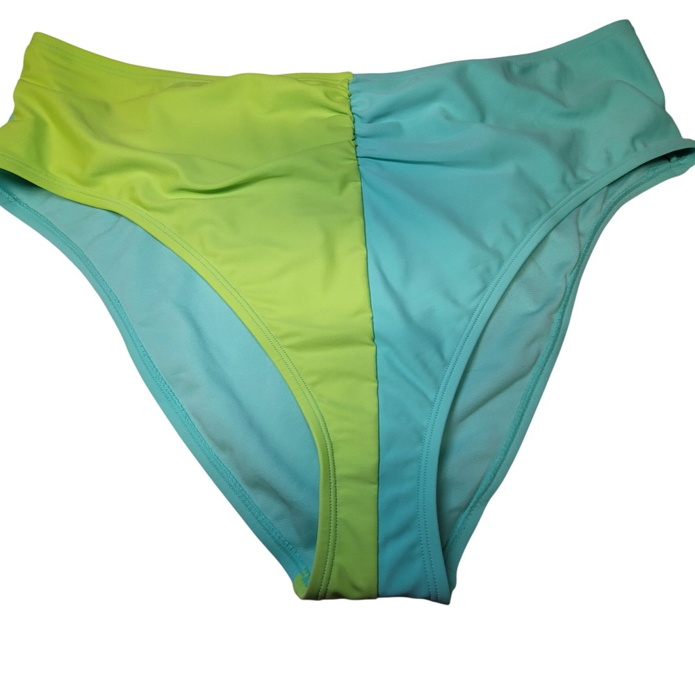 Ninety-Nine Womens XL High Waist‎ Colorblock Bikini Bottom Lime Teal NN310RS